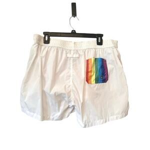DESMIIT White Swim Trunks Rainbow Pocket XL